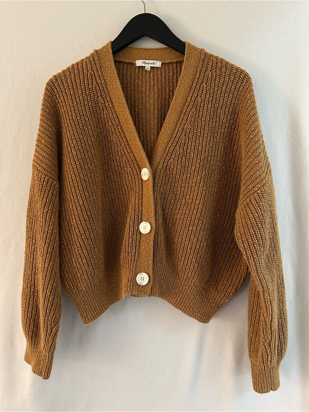 Madewell Camel Ribbed V-Neck Button Cardigan